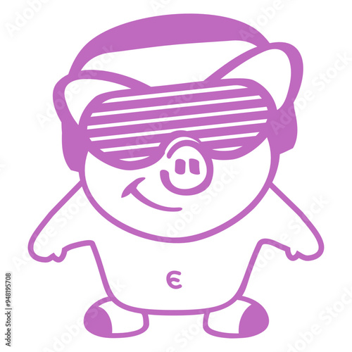 Funny Pink Pig Farm Animal Boar Standing Headphone Stripes Lines Sunglasses Music Listen Loud Bass Sound DJ Party Night Clubber Raver Disco Club Band Concert Techno Discothek Cool Love Humor Funny Fun
