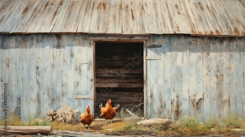 Rural Farmstead with Livestock and Traditional Barn