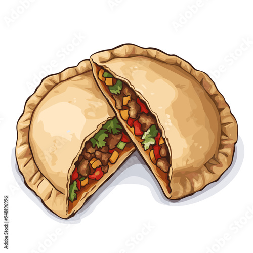 Empanada Cut in Half with Colorful Vegetable Filling