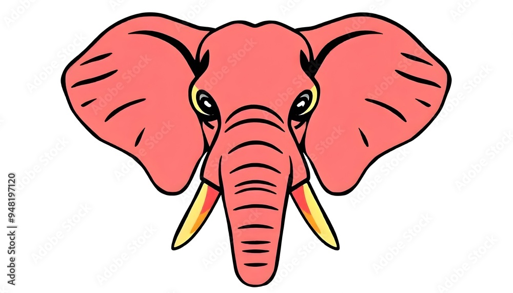 Elephant face icon drawing isolated on a white background