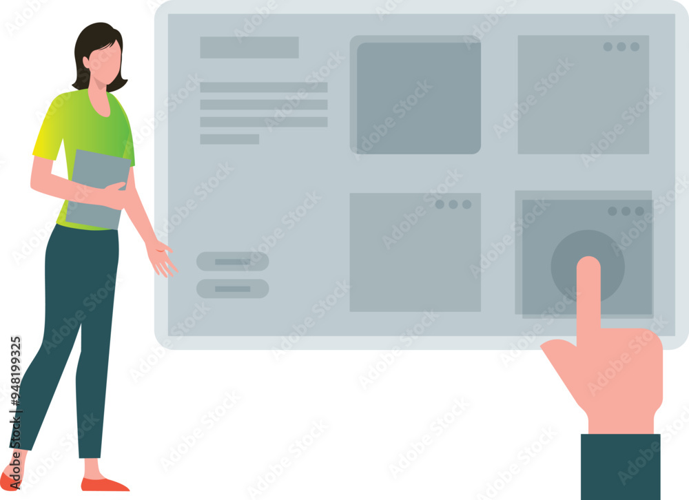 The girl tapped on the web page. The girl tapped on the web page.