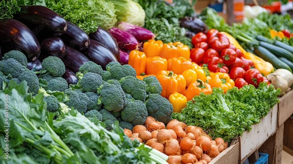 Organic vegetables in a farmer's market setting, bright and inviting. Organic vegetables in a farmer's market setting, bright and inviting.