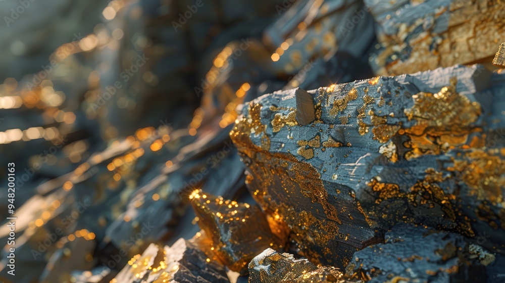 geological wonder of gold ore with close-up imagery of its golden inclusions and rugged surface geological wonder of gold ore with close-up imagery of its golden inclusions and rugged surface