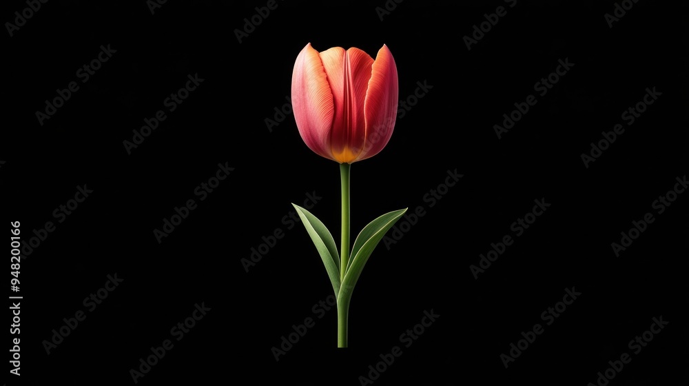 Single Tulip on Black Background