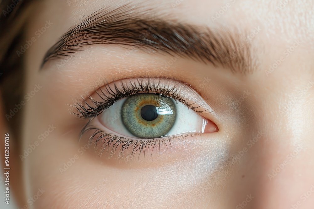 Obraz premium A detailed close-up of a green human eye, highlighting the intricate patterns and colors of the iris.