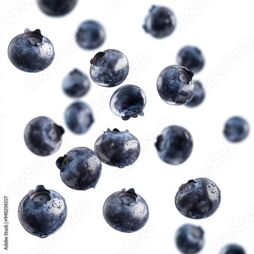 Close up of Falling Blueberry isolated on white background