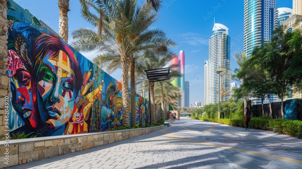 Obraz premium street art and murals around JBR, where local and international artists have transformed walls and public spaces into vibrant works of art