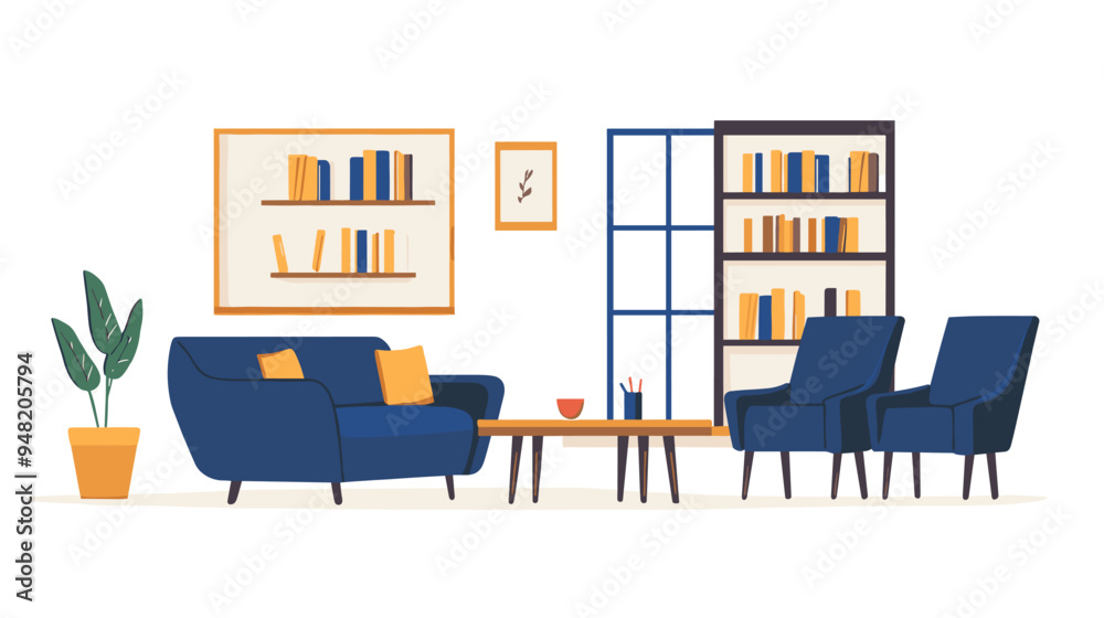 Fototapeta premium vector room with sofa flat style on white background .Generative AI