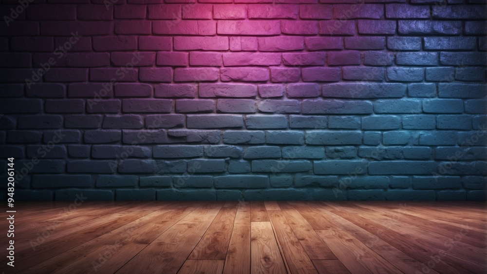 empty room with neon brick wall and floor background. empty room with neon brick wall and floor background.