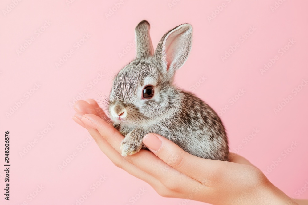 Obraz premium Cute Little Rabbit in Hands