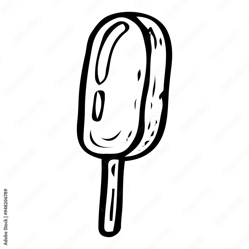 Ice cream popsicle hand drawn doodle. Summer cold dessert on a stick. Fruit ice lolly. Street dairy food. Sweet snack. Culinary product. Vector sketch line art illustration.