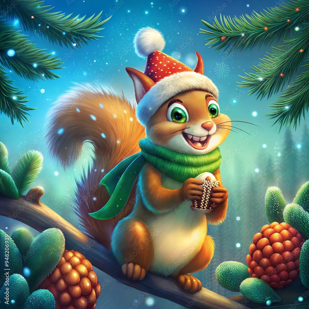 Squirrel celebrates Christmas and eats ice cream Squirrel celebrates Christmas and eats ice cream