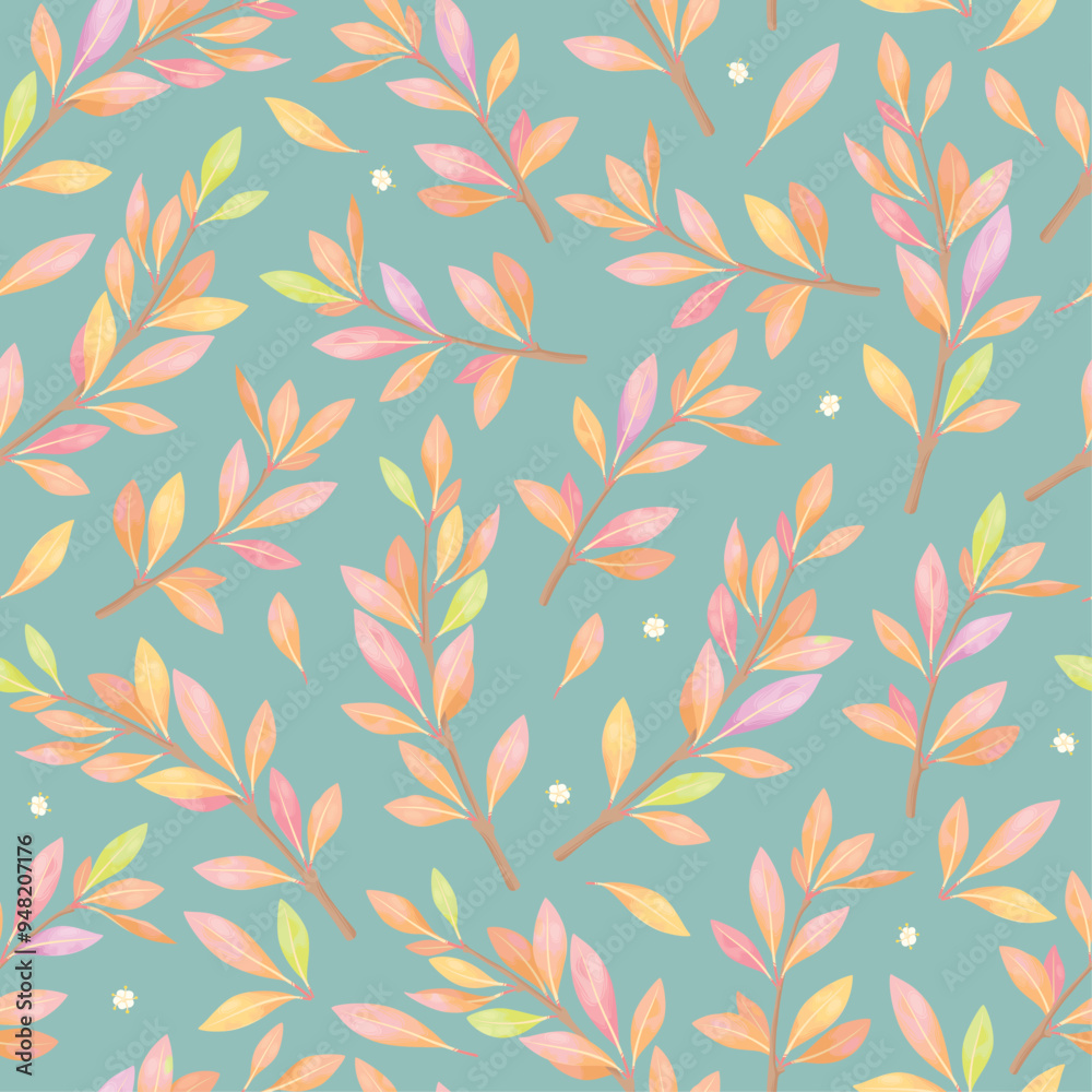 Seamless botanical pattern with pastel leaves