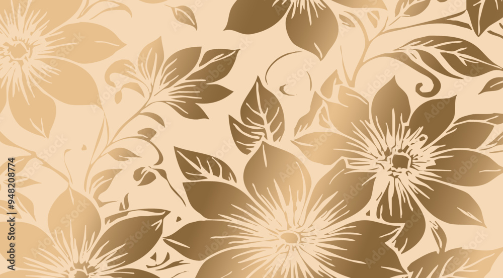 Fototapeta premium Luxurious golden botanical background. Printable wallpapers, covers, wall art, greeting card, wedding cards, invitations.