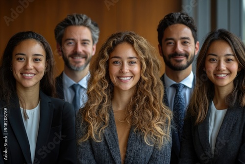 Obraz na płótnie Happy Team Portrait: Diverse Business Professionals at a Legal Firm Showcasing Commitment & Leader w salonie