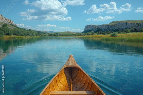 Sculling on Boyd Lake: Rowing Shell, Hatchet Oar, and Tranquil Summer Waters in Colorado photo