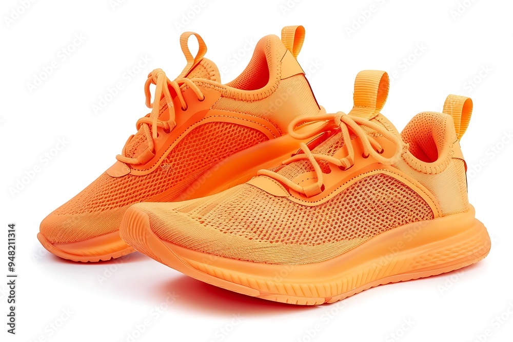 pair of orange sneakers isolated on white background