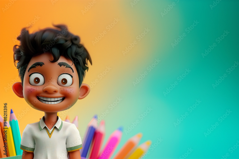 A happy Indian school kid isolated 3d color background