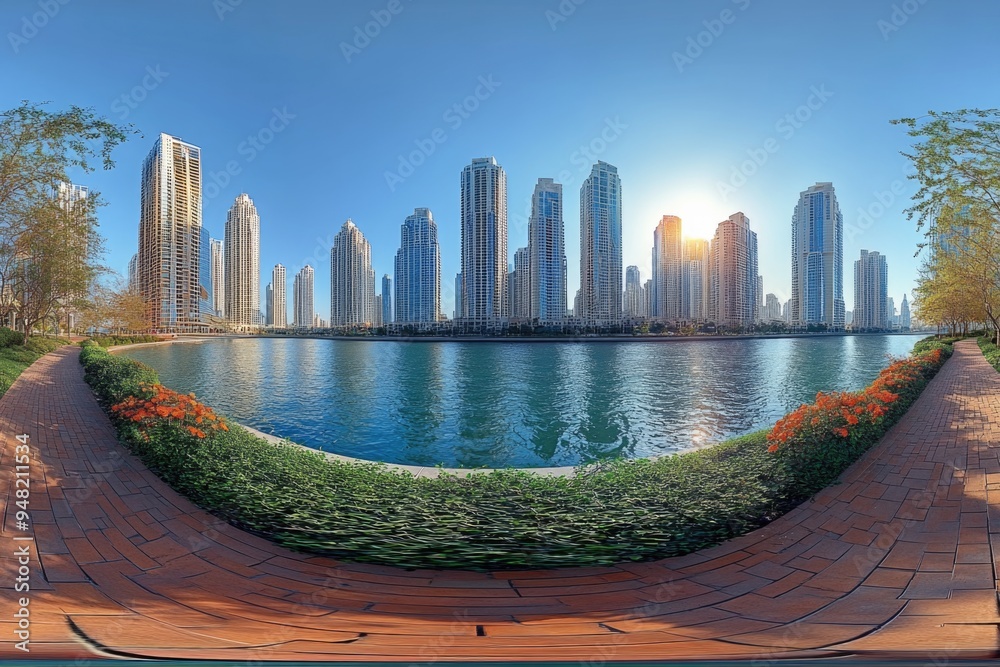 HDri 360 Panorama of Modern Skyscrapers and Residential Complex in Seamless Equirectangular View