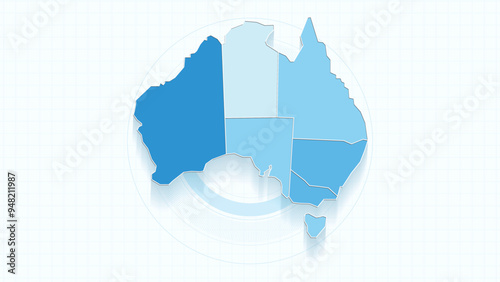 Blue Map of Australia, Australia map with borders of the states, country high detailed illustration map.