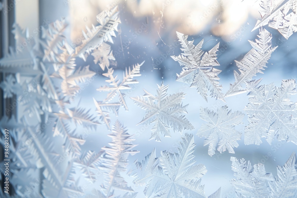 Frosty Christmas background with ice crystals forming on a cold windowpane Frosty Christmas background with ice crystals forming on a cold windowpane
