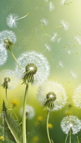 dandelions gently blowing in a soft breeze background art design backdrop