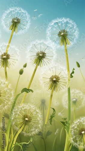 dandelions gently blowing in a soft breeze background art design backdrop