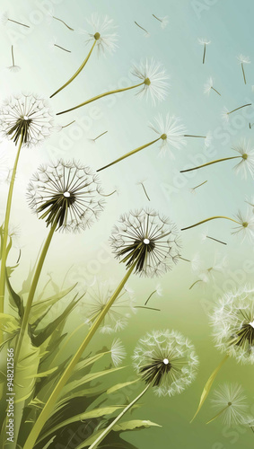 dandelions gently blowing in a soft breeze background art design backdrop