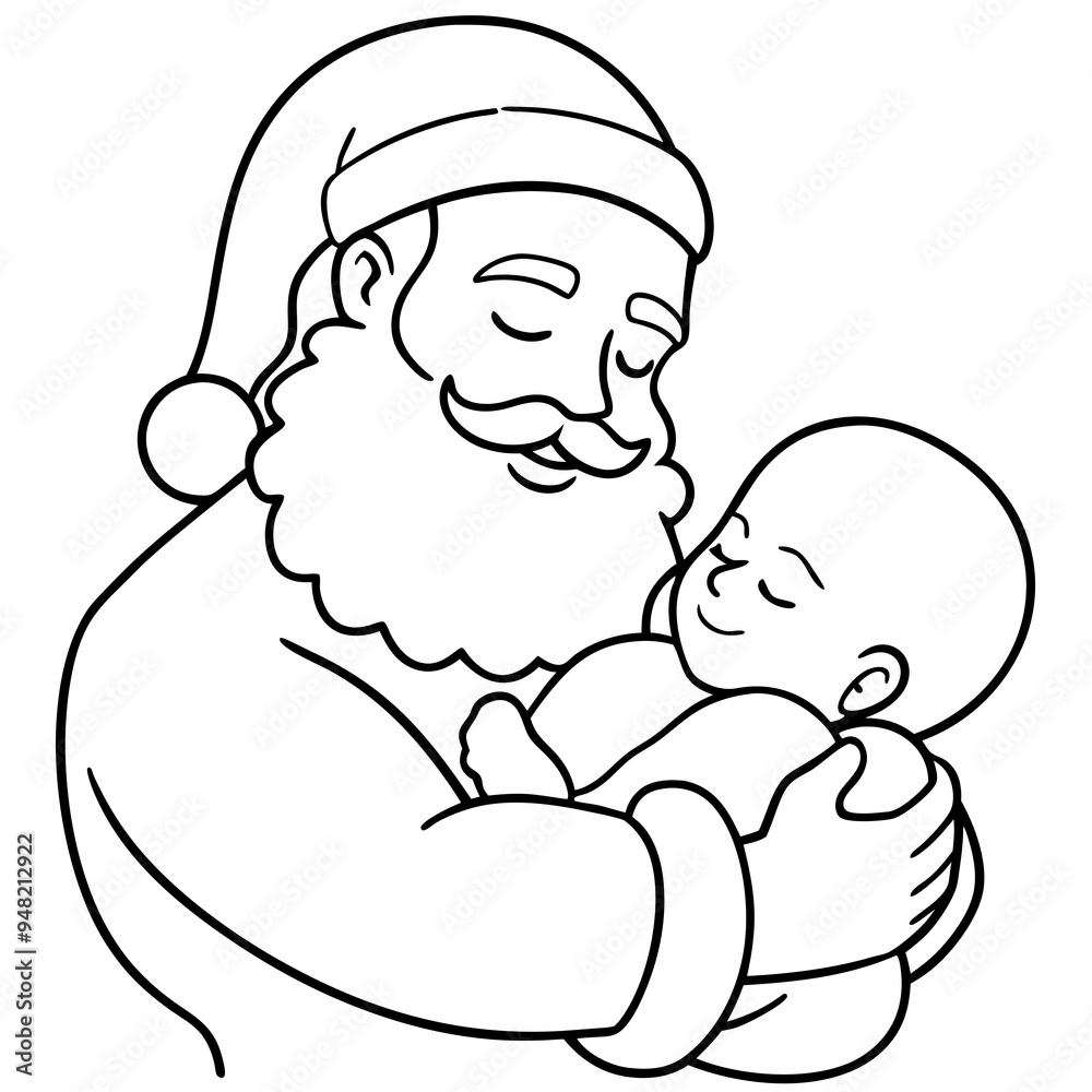 Santa's Tender Embrace A Christmas Eve Vector line Art Santa's Tender Embrace A Christmas Eve Vector line Art