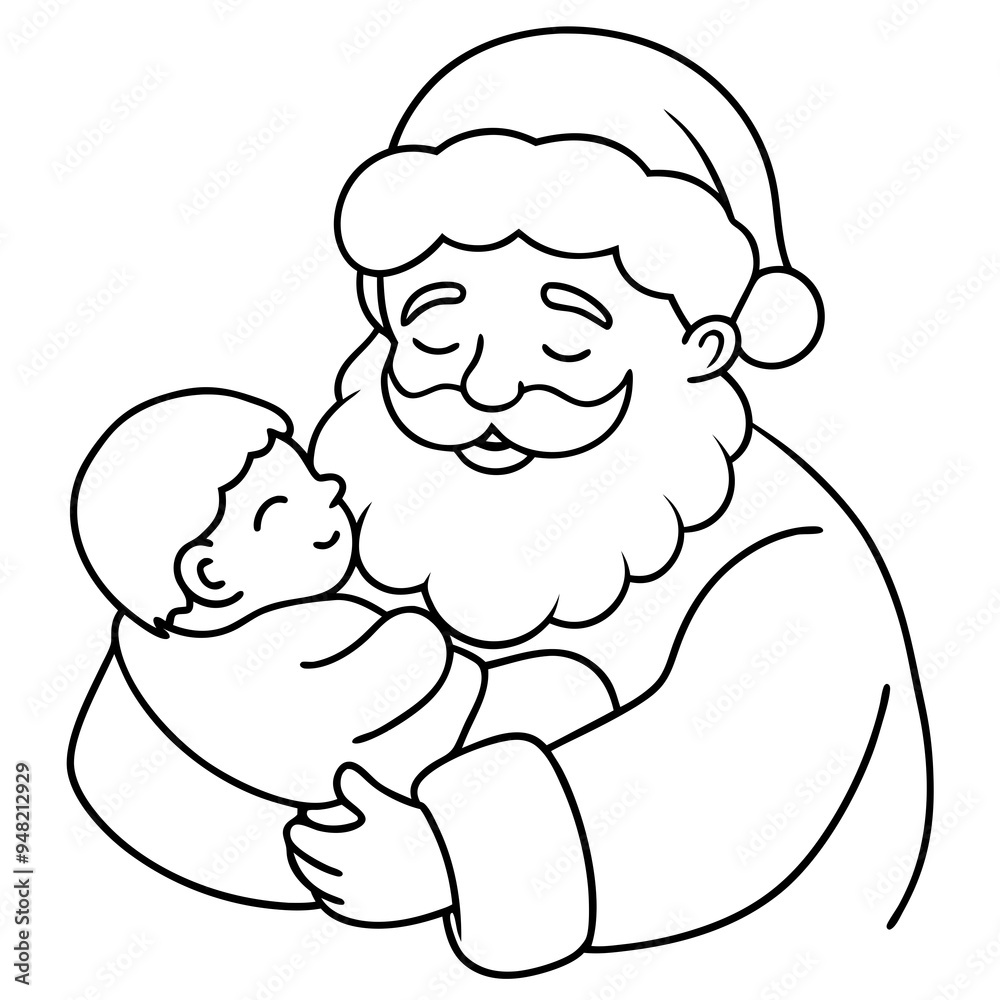 Santa's Tender Embrace A Christmas Eve Vector line Art Santa's Tender Embrace A Christmas Eve Vector line Art