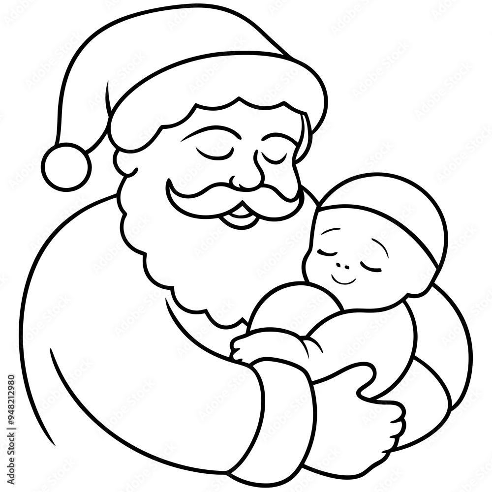 Fototapeta premium Santa's Tender Embrace A Christmas Eve Vector line Art
