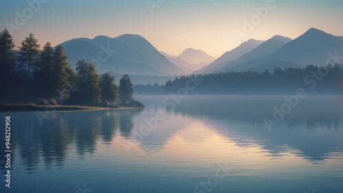 Abstract landscape with blue tones reflecting calmness and serenity.