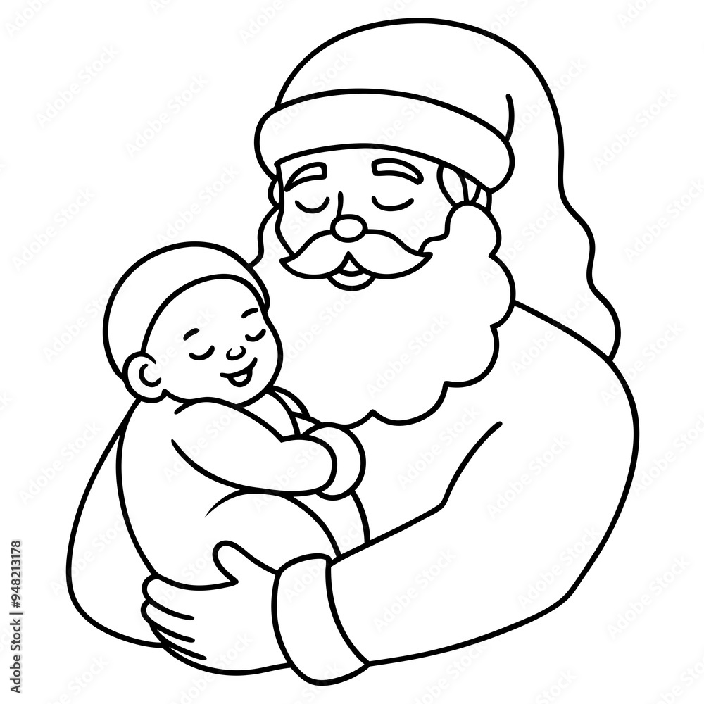 Santa's Tender Embrace A Christmas Eve Vector line Art Santa's Tender Embrace A Christmas Eve Vector line Art
