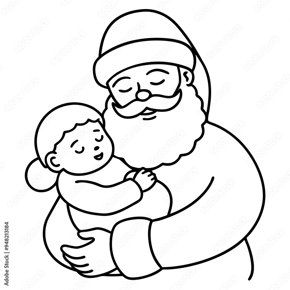 Santa's Tender Embrace A Christmas Eve Vector line Art Santa's Tender Embrace A Christmas Eve Vector line Art