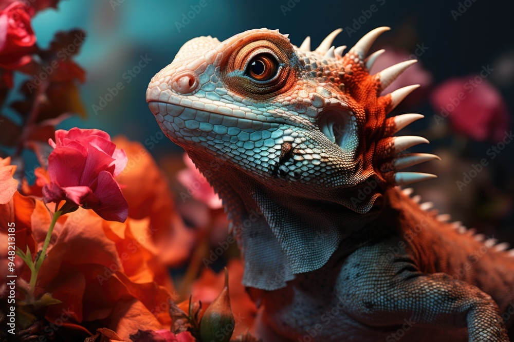 Animal in the nature multicolored lizard in the Generative Aia da Folha, generative IA Animal in the nature multicolored lizard in the Generative Aia da Folha, generative IA