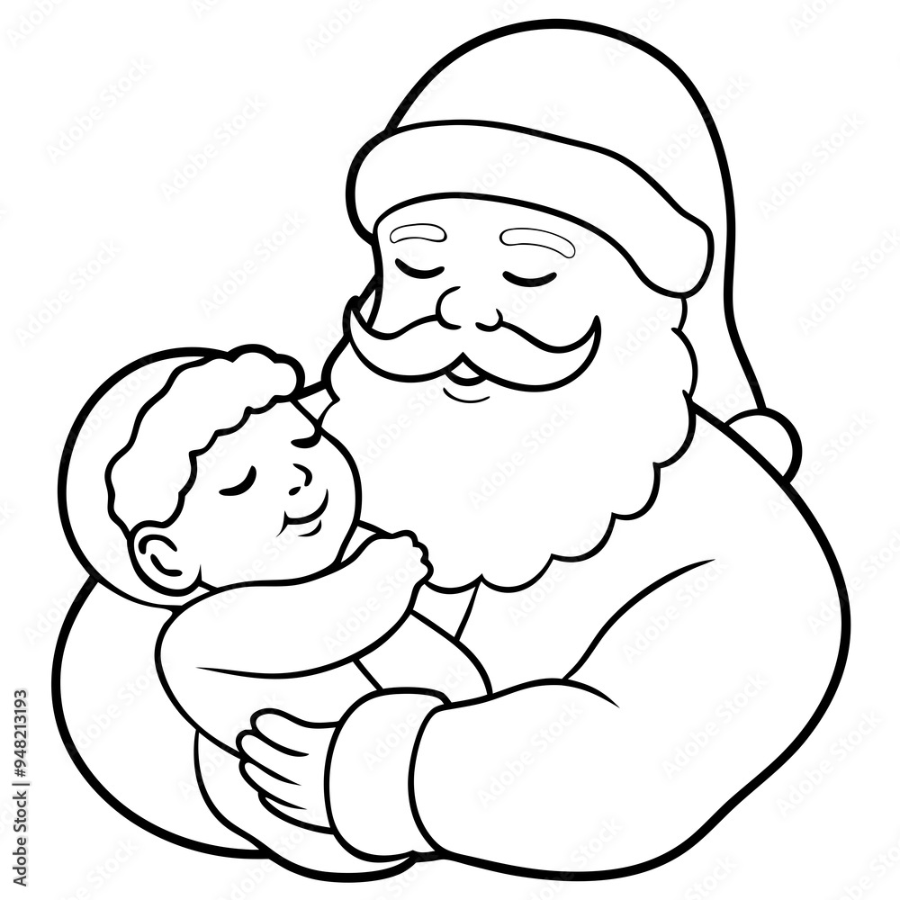 Santa's Tender Embrace A Christmas Eve Vector line Art Santa's Tender Embrace A Christmas Eve Vector line Art