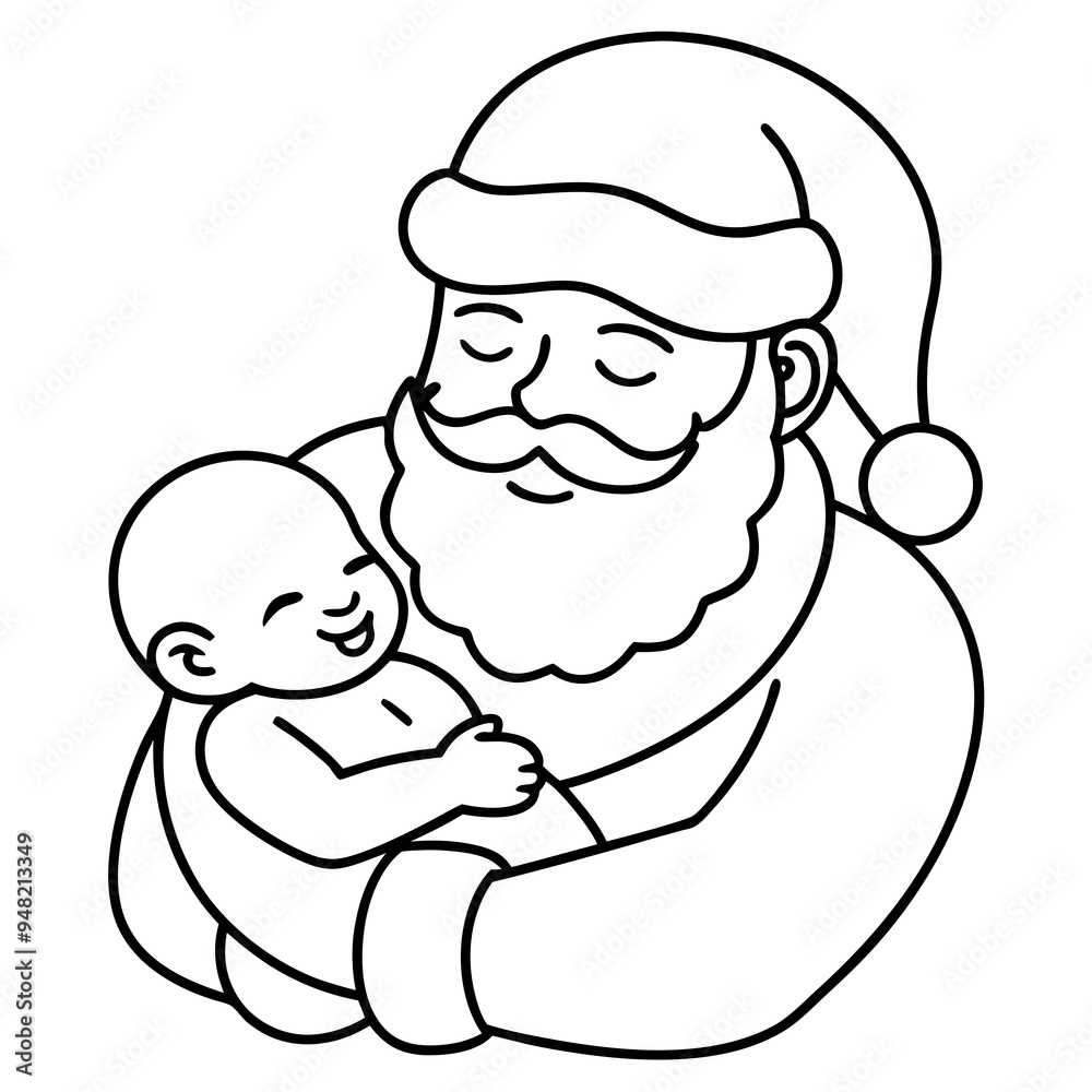 Santa's Tender Embrace A Christmas Eve Vector line Art Santa's Tender Embrace A Christmas Eve Vector line Art