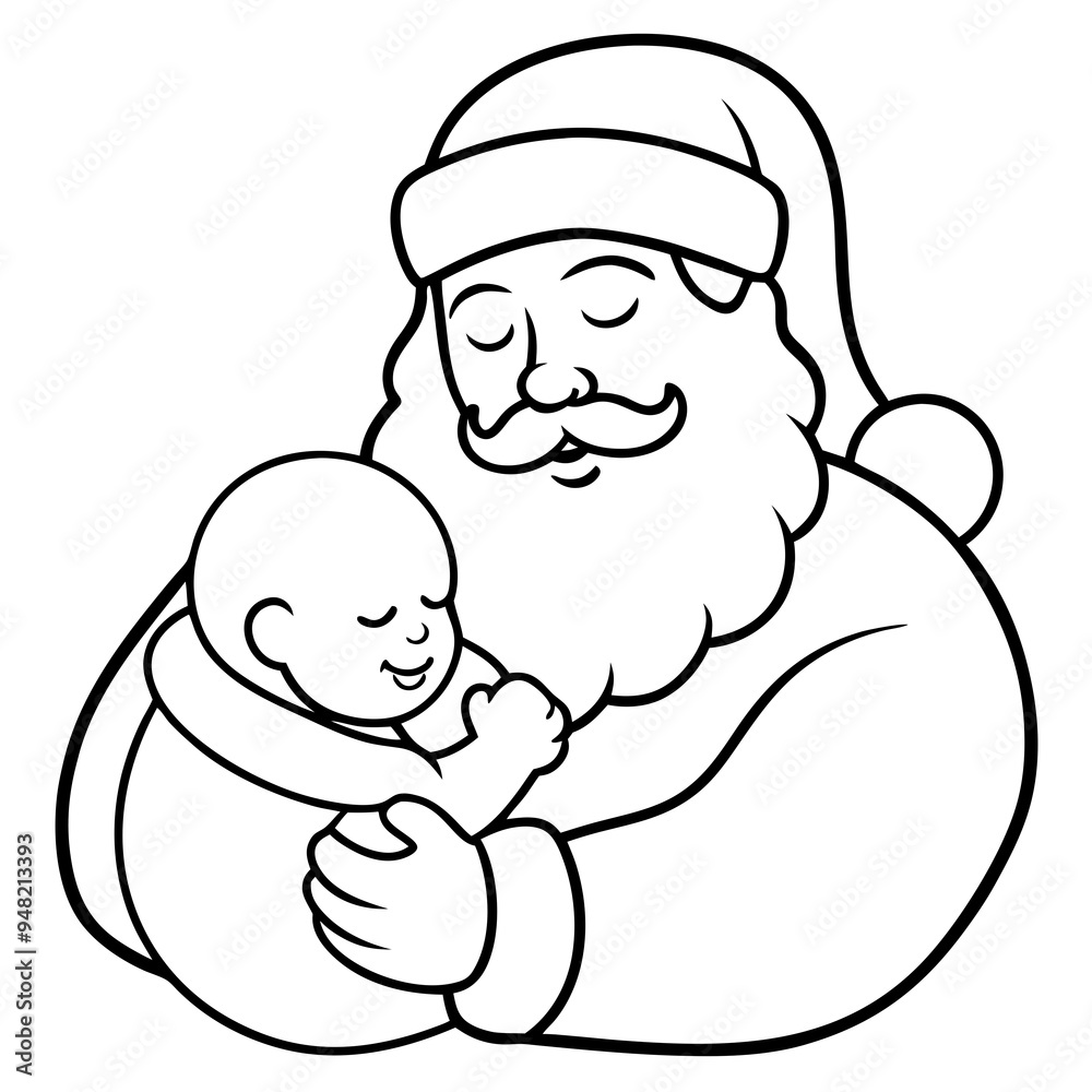 Santa's Tender Embrace A Christmas Eve Vector line Art Santa's Tender Embrace A Christmas Eve Vector line Art