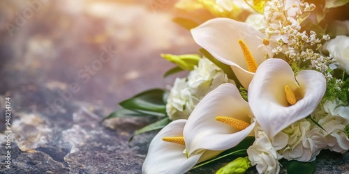Minimal grief flowers funeral bouquet grief space for copy empty banner