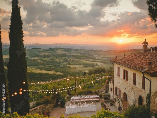 wedding in italy dinner table in countryside, romance 