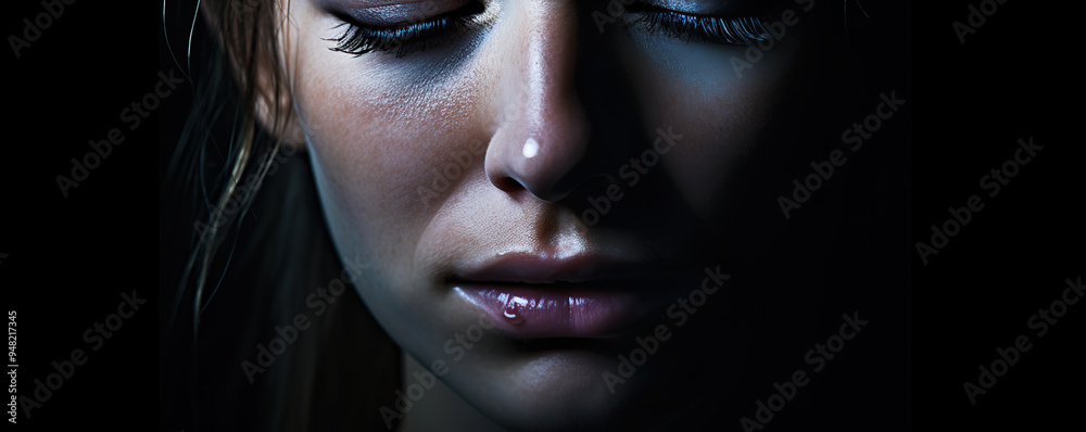 A woman expresses deep emotion with tears in her eyes A woman expresses deep emotion with tears in her eyes