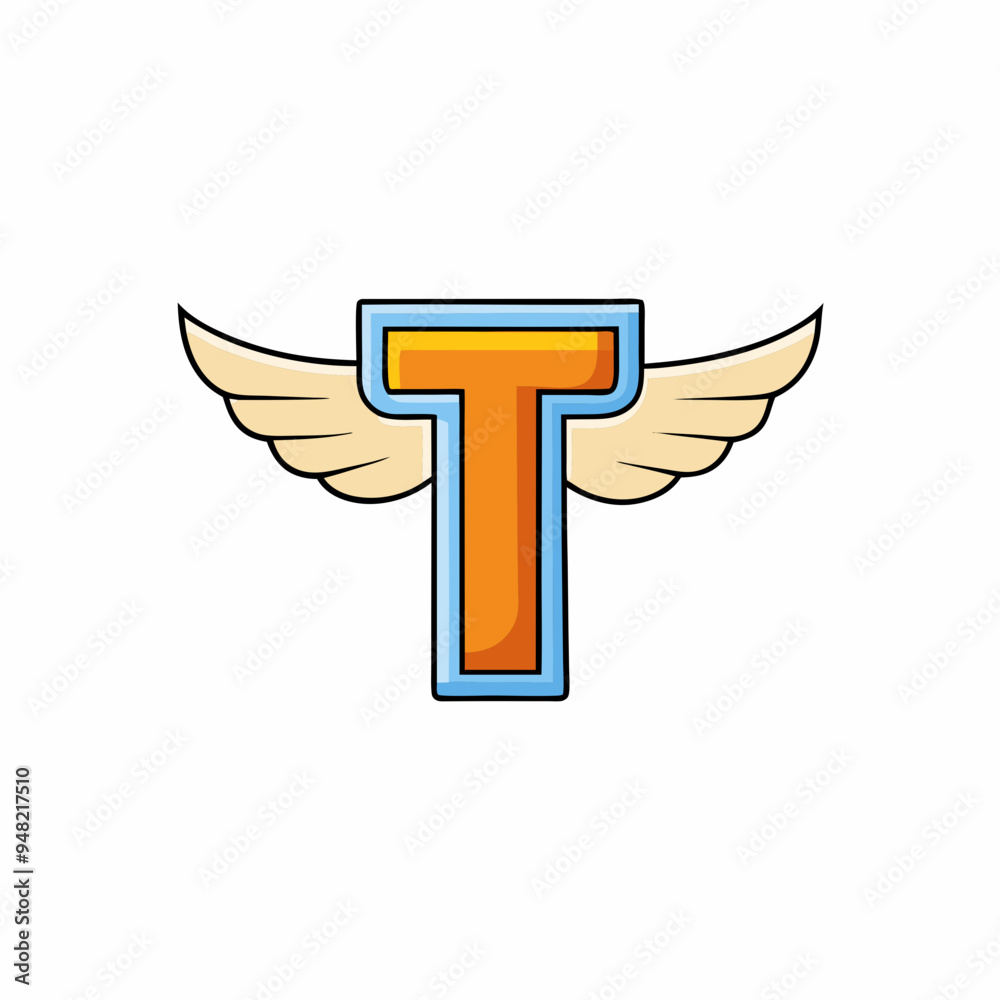 Minimalist Vector Art of the Letter 'T' with Stylized Wings on a White Background Minimalist Vector Art of the Letter 'T' with Stylized Wings on a White Background