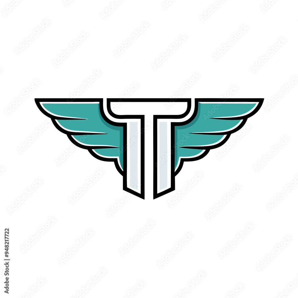 Fototapeta premium Minimalist Vector Art of the Letter 'T' with Stylized Wings on a White Background