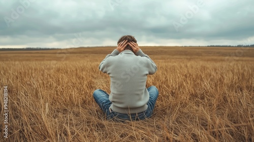 Solitary Moment in a Peaceful Meadow   A Contemplative Escape into Nature s Tranquility photo