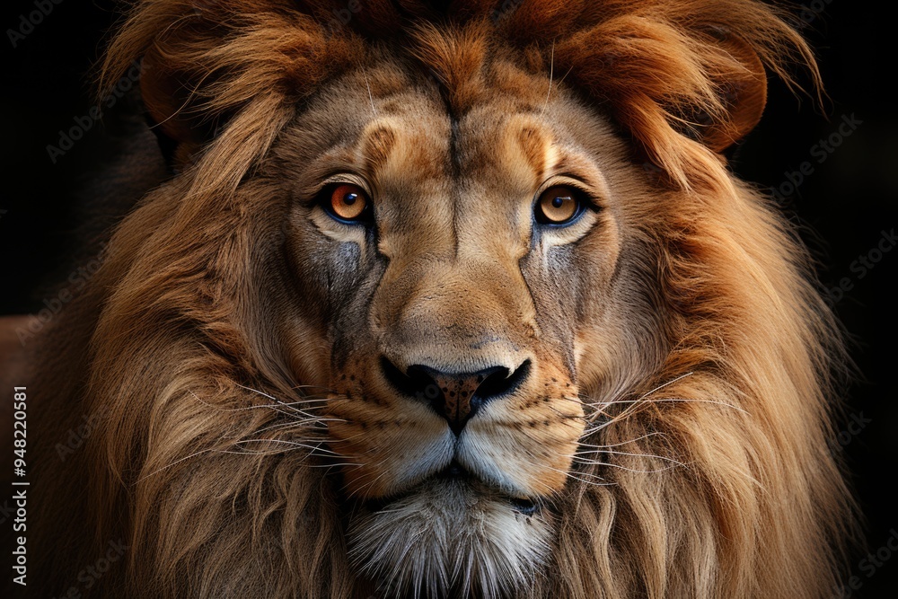 Male African Lion Large detail of the face in focus with great detailed illustra, generative IA Male African Lion Large detail of the face in focus with great detailed illustra, generative IA