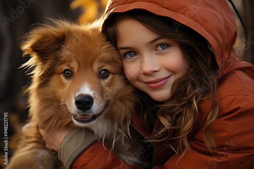 Caucasian woman embraces affectionate puppy outdoors in the fall generated by ia, generative IA