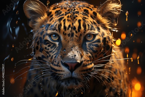 Obraz na płótnie Leopard Portrait in the Digital Illustration Painting of the Pebago Generative A, generative IA w salonie