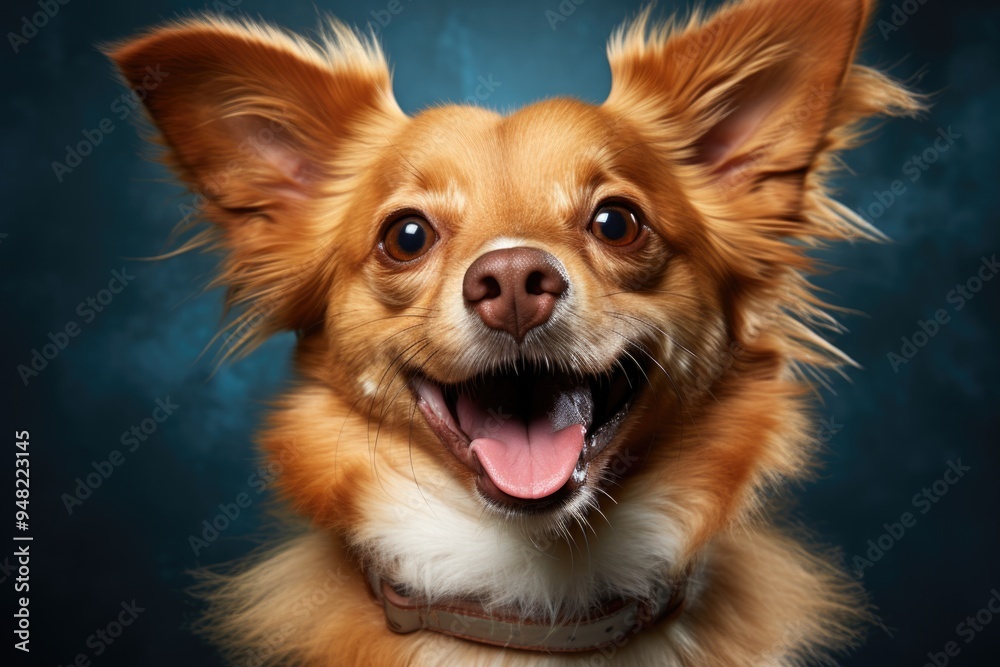 Portrait of a cheerful dog with cute with his tongue pose isolated over the whit, generative IA