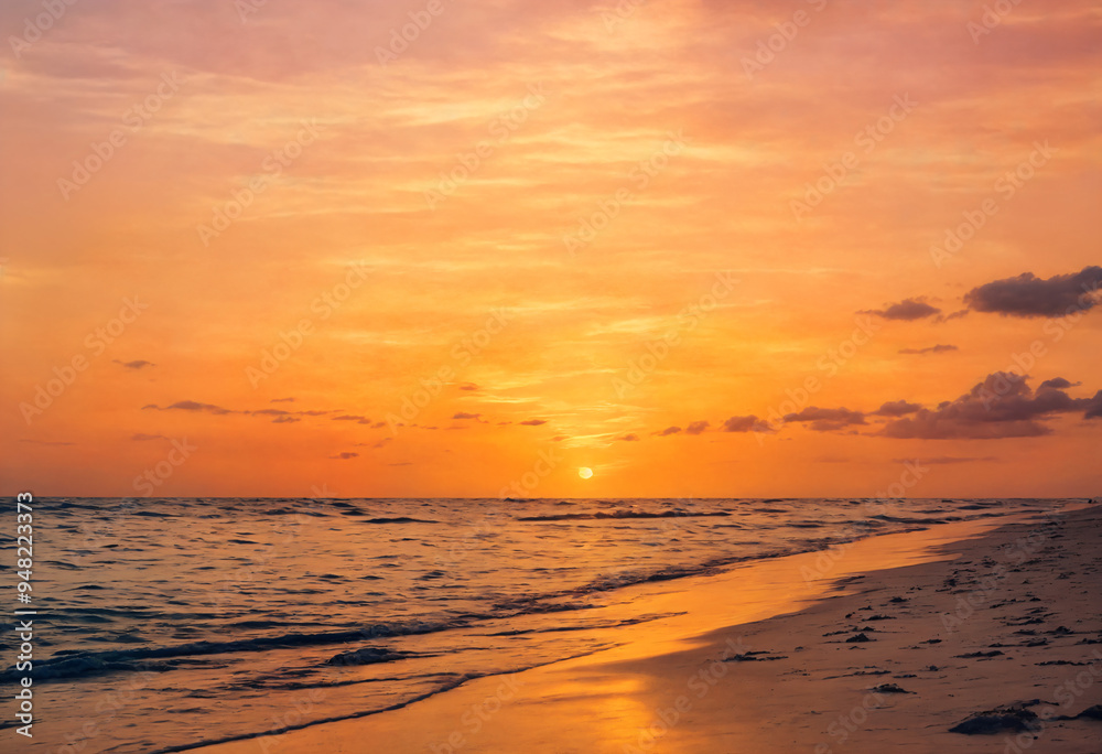 Beautiful Sunset Over the Ocean Horizon