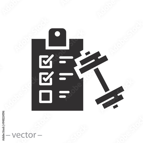 fitness exercise list icon, personal workout plan, program gym training, checklist or diary schedule athlete, flat vector illustration